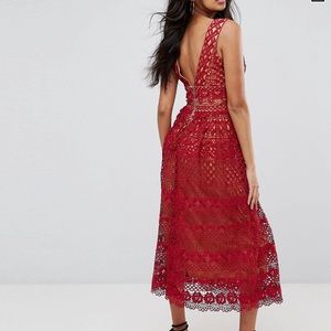 red lace dress boohoo